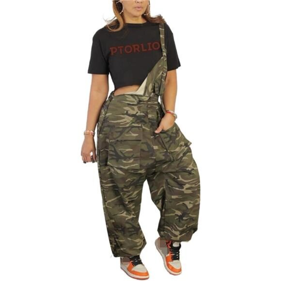 "New Plus Size Camo Harem Overalls - Loose Fit Women's Jumpsuit w/ Pockets"
